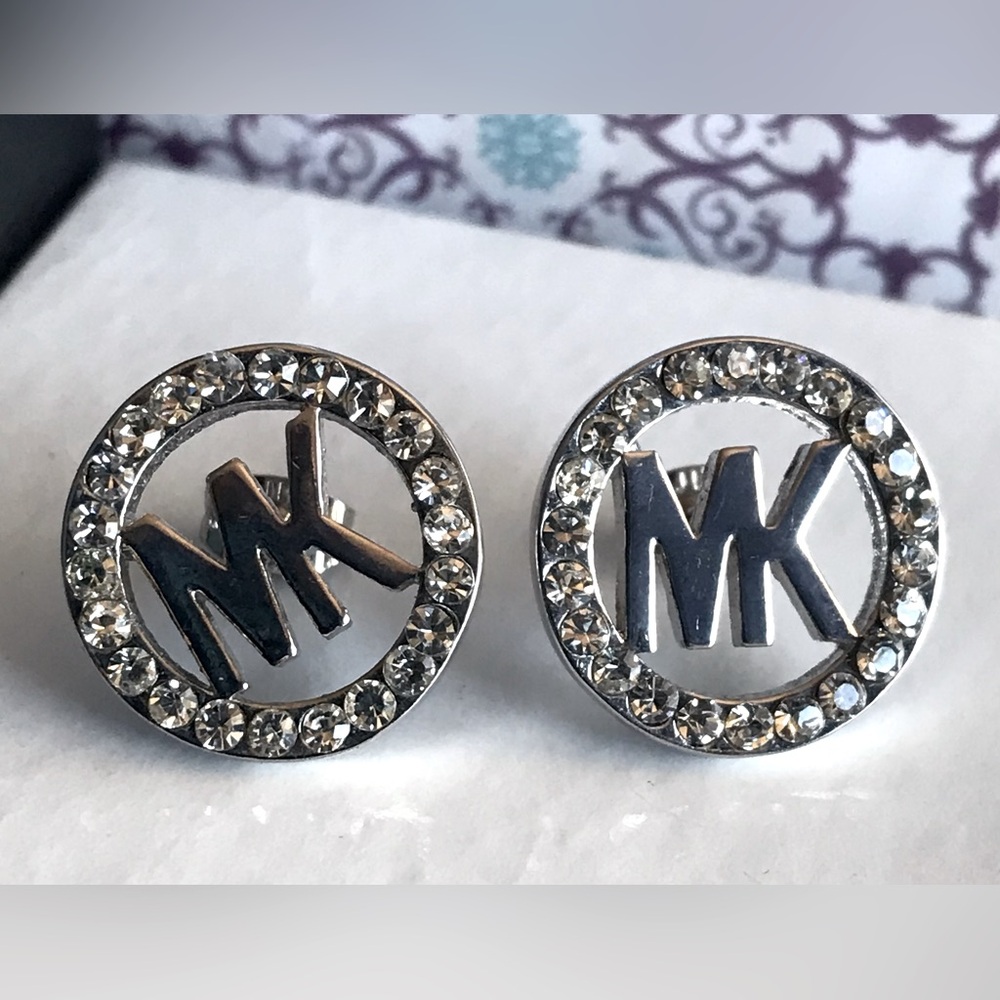 Michael Kors Silver Tone Stud Earrings with Stones